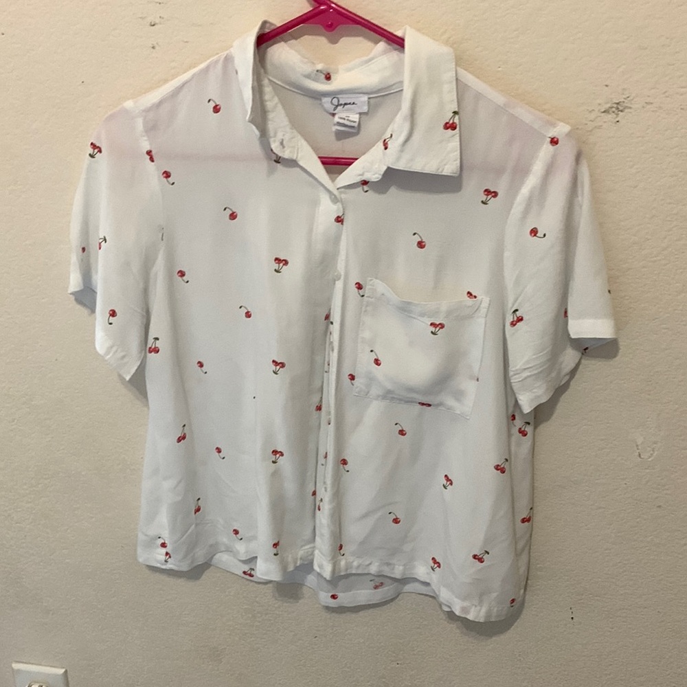 Button white  cute cherry shirt